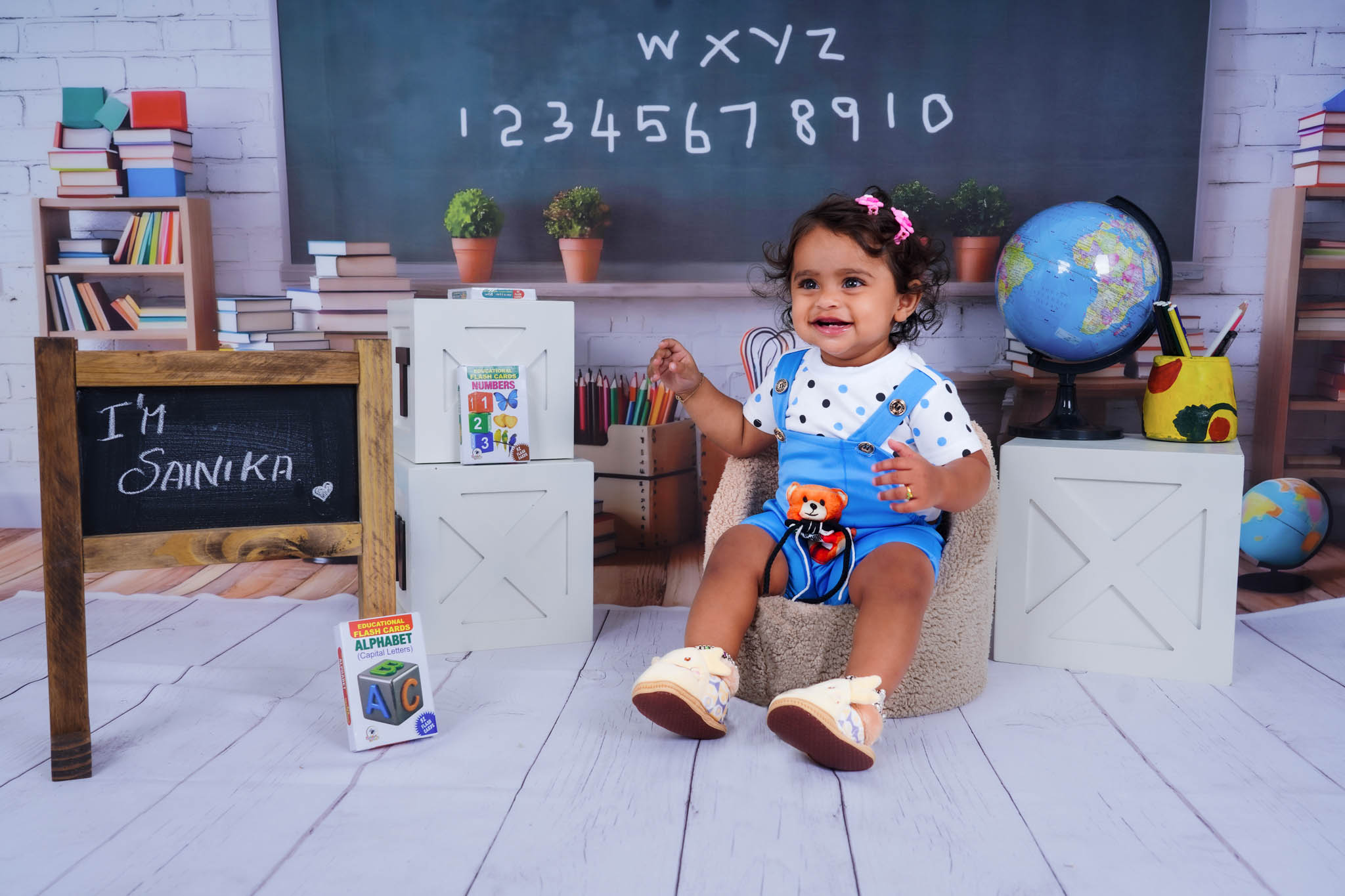 School theme baby photography in Madurai