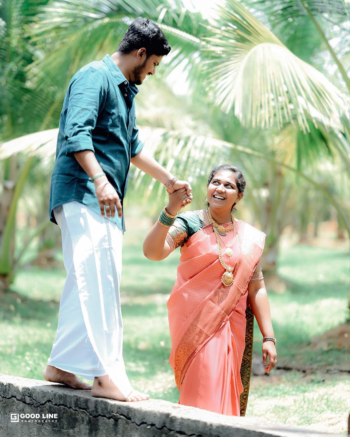 Bride and groom smiling during engagement
