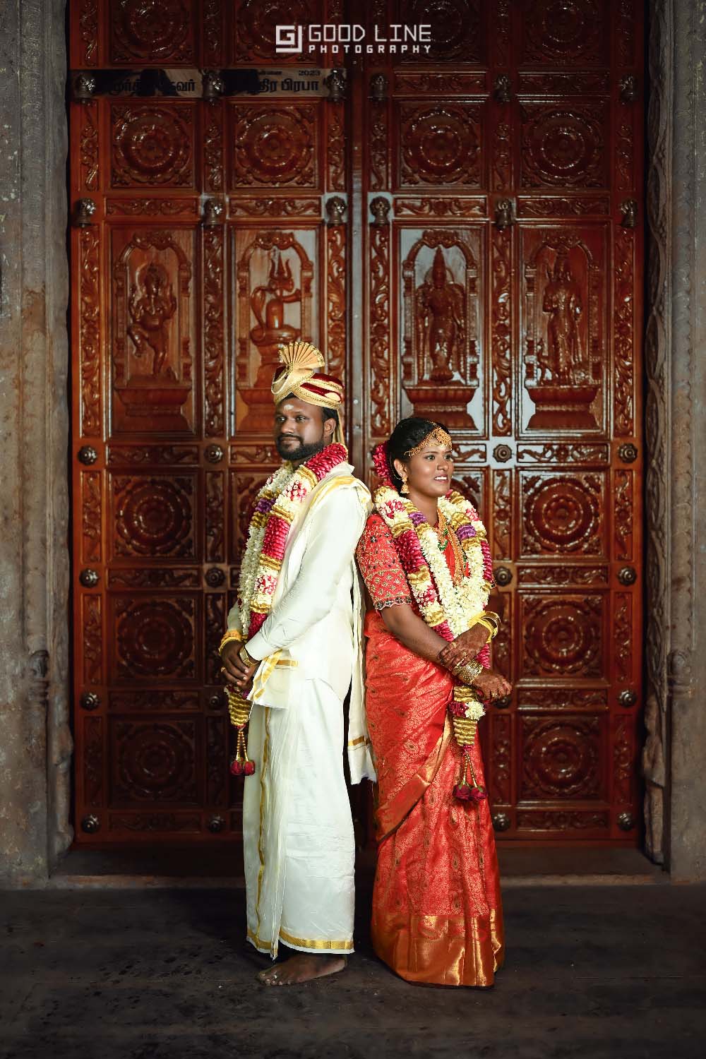 Couple posing at temple